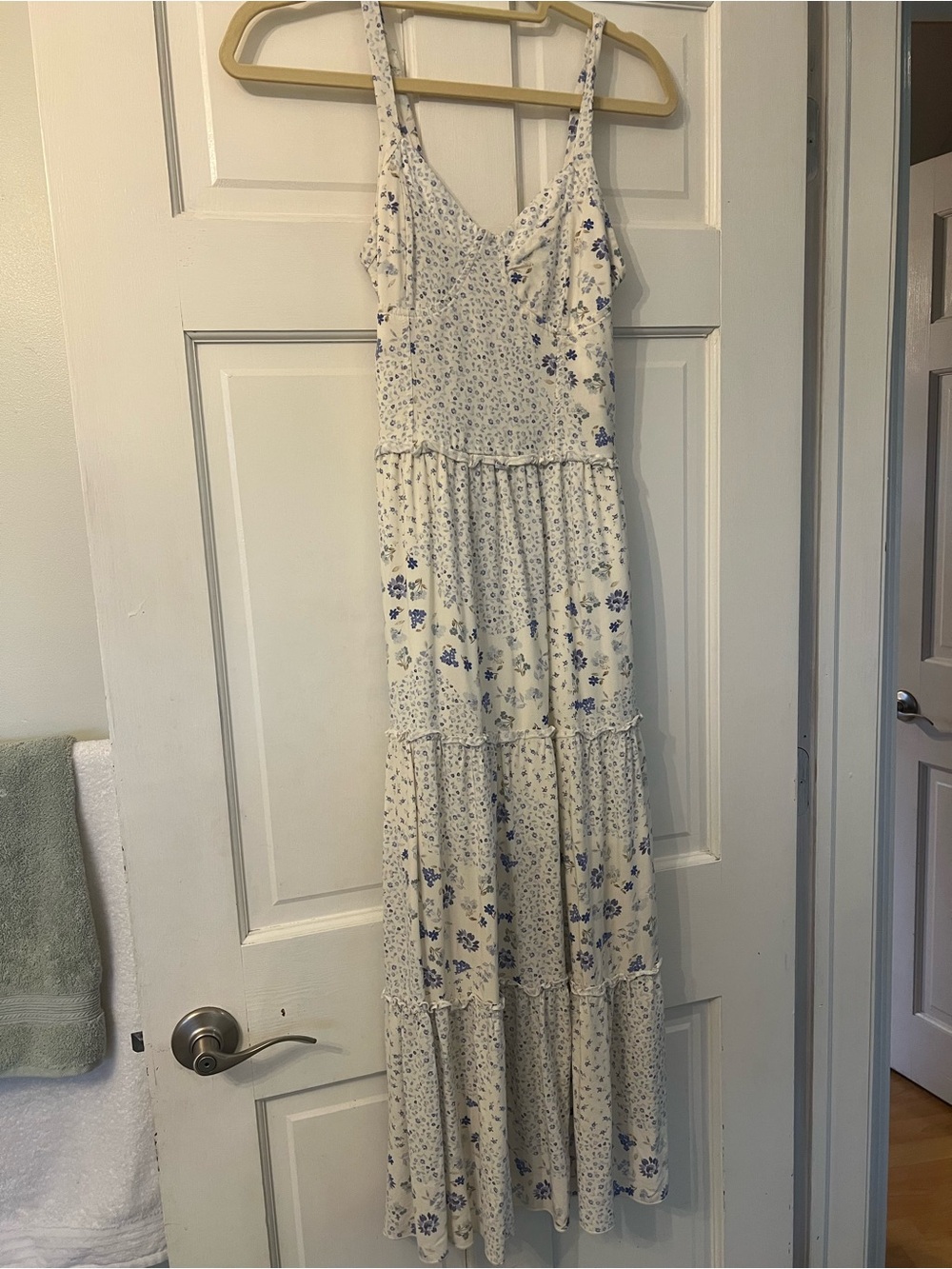 White Floral Maxi Dress with Blue Prints